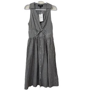 En Saison Collared Striped Seersucker Dress Gray White  Pockets Women's Size L